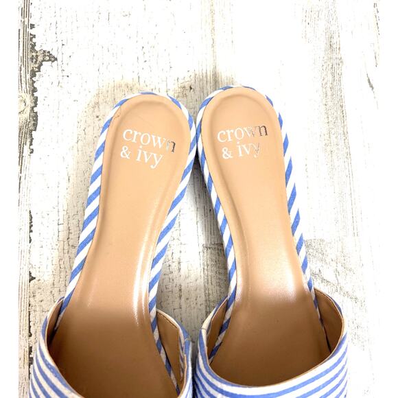 Crown & Ivy Women’s 8.5 Blue White Stripe Textile Slip On Loafer Mule Flats NEW - Picture 9 of 9